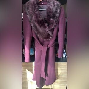 Club Monaco Deep Burgundy Coat with Faux Fur